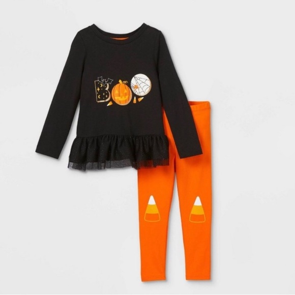 CAT & JACK 2-PIECE SET W/ ATTACHED TUTU - BLACK/ORANGE MULTI SIZES (BRAND NEW) - Picture 1 of 1